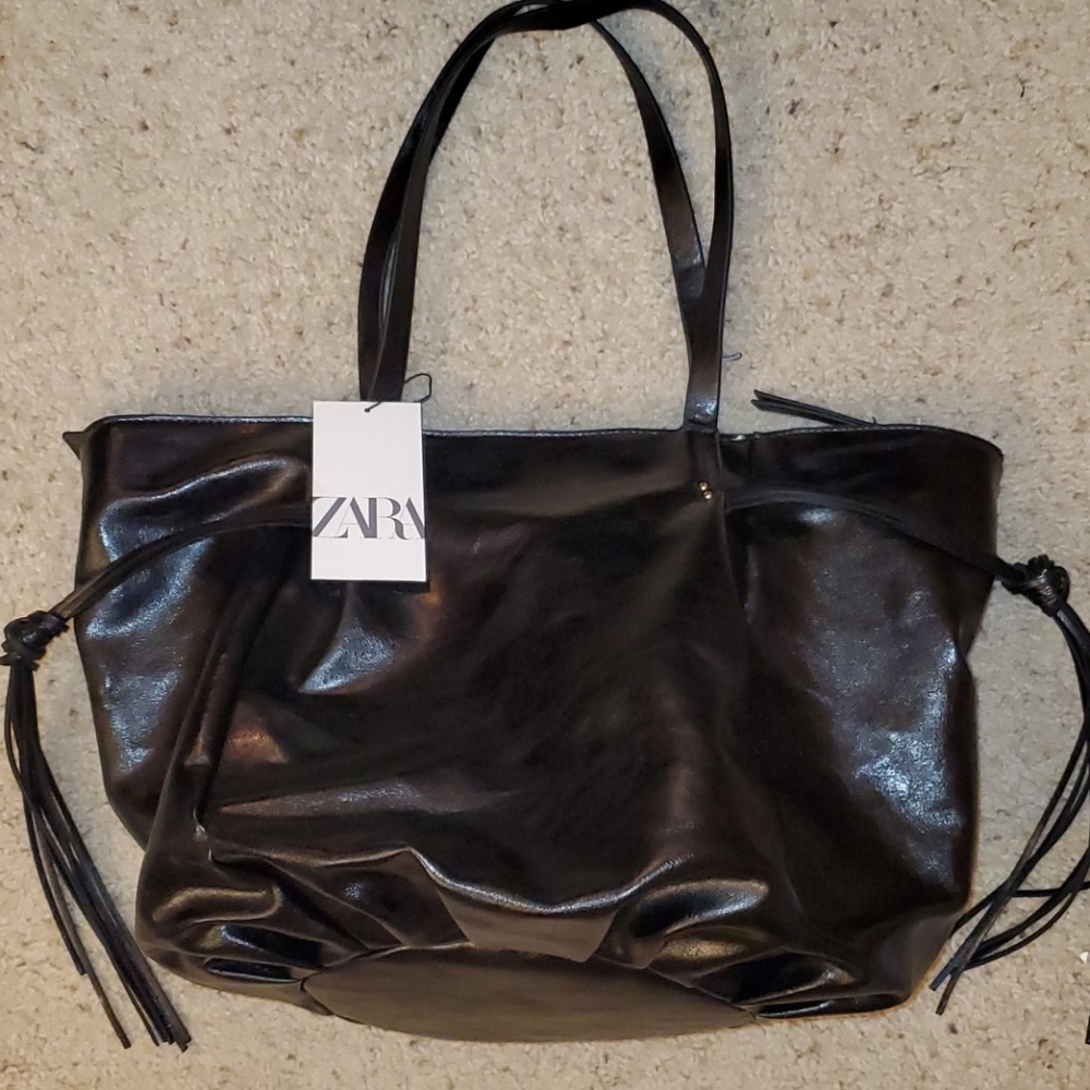Zara faux leather tote with fringe